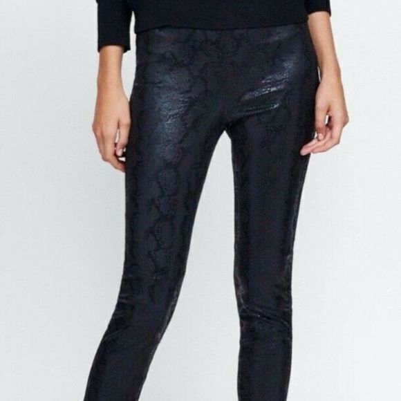 Zara Faux Snakeskin Python Liquid Legging Black Womens Size L - Picture 4 of 13